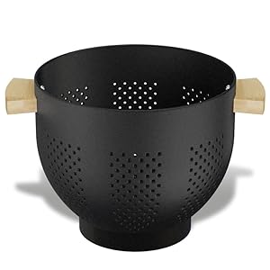 JYGMCO Colanders with Wood Handle – Kitchen Essential Metal Strainers & Colanders,Large Strainer Perfect for Pasta, Fruits, and More Food (Matte Black 5.5 QT)