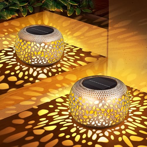 NFEVER Solar Lanterns Outdoor Waterproof: 2 Pack White Gold Hollow