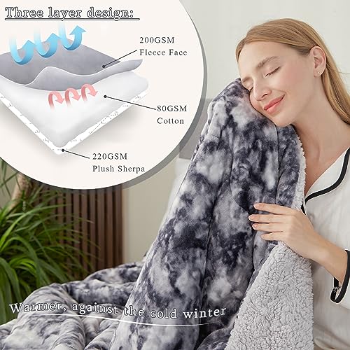 CHOSHOME Sherpa Fleece Throw Blanket- Thick and Warm Blanket for Winter, Soft Fuzzy Plush King Size Comforter for Bed - (90" x 108", Tie Dye Grey)