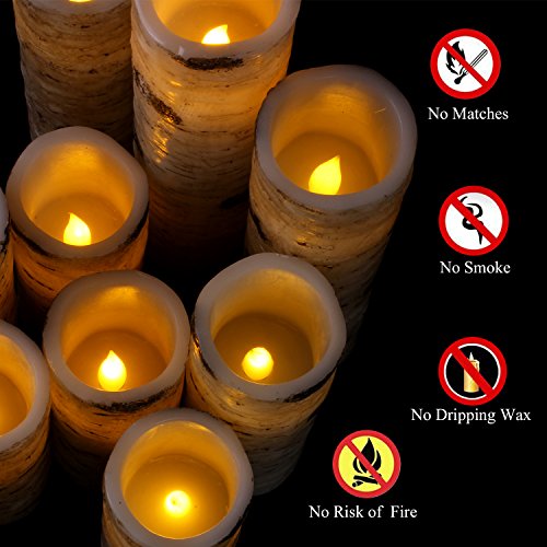 Image of antizer Flameless Candles Birch Bark Effect Battery Operated Candles 4 inch 5 inch 6 inch 7 inch 8 inch 9 inch Set of 9 Real Wax Pillar LED Candles Each Candle 2.2 inch Diameter with 10-Key Remote Control 2 /4 /6 /8 Hours Timer