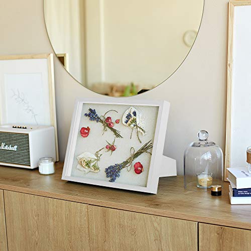 White Shadow Box Display Case - Set of 2 Deep Wood & Glass Shadowbox Frame 11x14 with Linen Board - Wall-Hanging & Free-Standing - 3D Showcase Keepsake Art Graduation Baby Wedding Military Sport Flag - Thumbnail 6