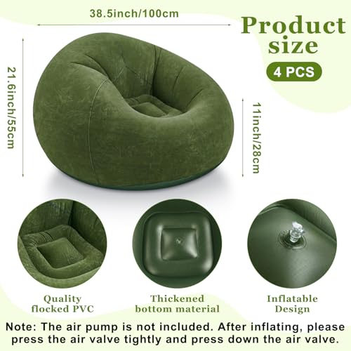 Image of Realspring Inflatable Bean Bag Chairs Outdoor Blow up Camping Chairs Inflatable Lazy Sofa Folding Portable Bean Bag Loungers Couch for Movie Night(Dark Green,4 Pcs)