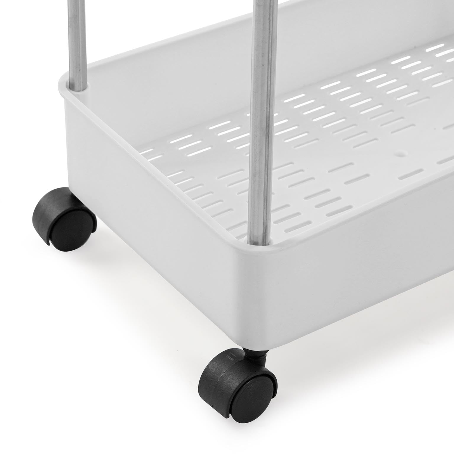 Versa Zenith Meuble Auxiliaire pour Salle de Bain, Chariot de Rangement, avec 3 Étagères et Roulettes, Dimensions (Hauteur x Longueur x Largeur) 65 x 40,5 x 23, Plastique, Couleur Blanche
