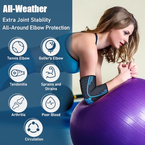 AOOWU 2 Stücke Ellenbogenbandage, Tennisarm bandage für Damen Herren, Kompression Ellenbogen Bandage für Arthritis, Sehnenentzündung, Ellenbogenschoner für Sport, Golferarm, Tennisarm Armbandage(L)