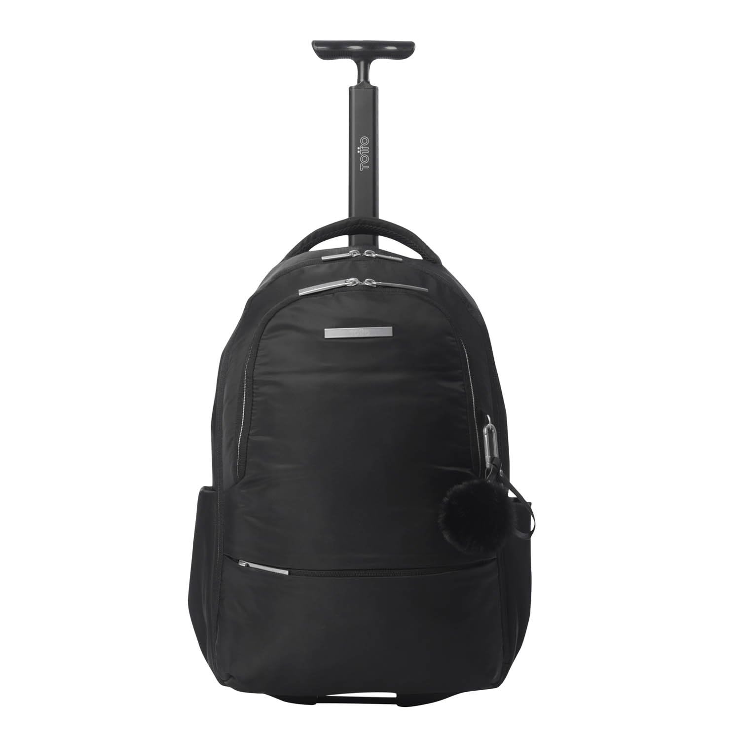 TOTTO - Mochila de Viaje con Ruedas, Modelo Trolley, Capacidad 22 L, Compartimento Pc 15”, Bolsillo para Botella, Bolsillo Interno Cremallera, Manija Telescópica, Pasador para Maleta, Color Negro