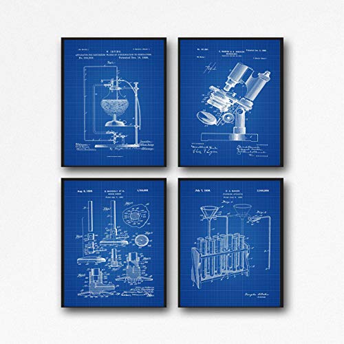Poster scientifique microscope vintage bleu - Wallbuddy 30x40cm