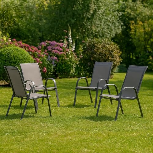 Image of Creative Outdoor Chair Set Sleek & Durable Patio Chairs with a Breathable mesh Back.Perfect for Garden, Balcony, or Outdoor Seating. (Pack of 4)