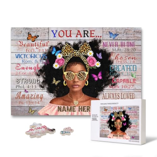 Personalized Name Jiasaw Puzzles for Black Women - African Women Bible Verse Puzzle - God Says You are 300 Pieces Puzzles