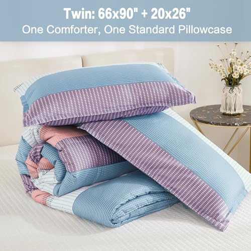 Litanika Twin XL Comforter Set Pink Purple Blue - 2 Pieces Sea Salt Twin Extra Long Size Lightweight Bedding Set, All Season Down Alternative Comforter