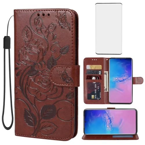 Étui portefeuille pour Galaxy S20 Ultra 5G en cuir à rabat fleuri avec verre trempé inclus