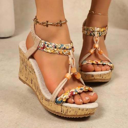 Sandales Compensées Femme Été Chaussures AntidéRapantes Respirantes et Nu-Pieds BohêMe Bout Ouvert Avec Talon Plateforme Elégante Comfy Semi Trailer Sandales Idéal Pour Les Vacances À La Plage – vue 2