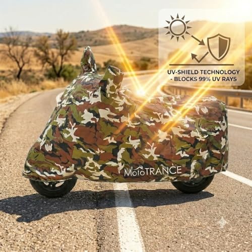 Image of Mototrance All Weather Protection Two Wheeler Cover for All Activa, Scooter, Scooty & Bikes Upto 150CC | Anti Dust, 100% Waterproof, Heat Resistant, Mirror Pocket Bike Body Cover | Aero Jungle Green