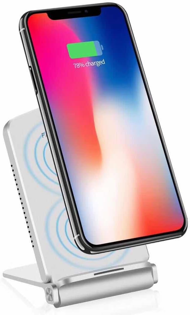 AKDibl Foldable Wireless Charger,IpboneX Qi Fast Wireless Charging Pad for Samsung Galaxy Note8/S8/S8Plus/S7Edge/S7/S6Edge Plus/Note 5/S6edge/S6 and Stand Charge iPhoneX/8/8 Plus NO AC ADAPTER(Silver)