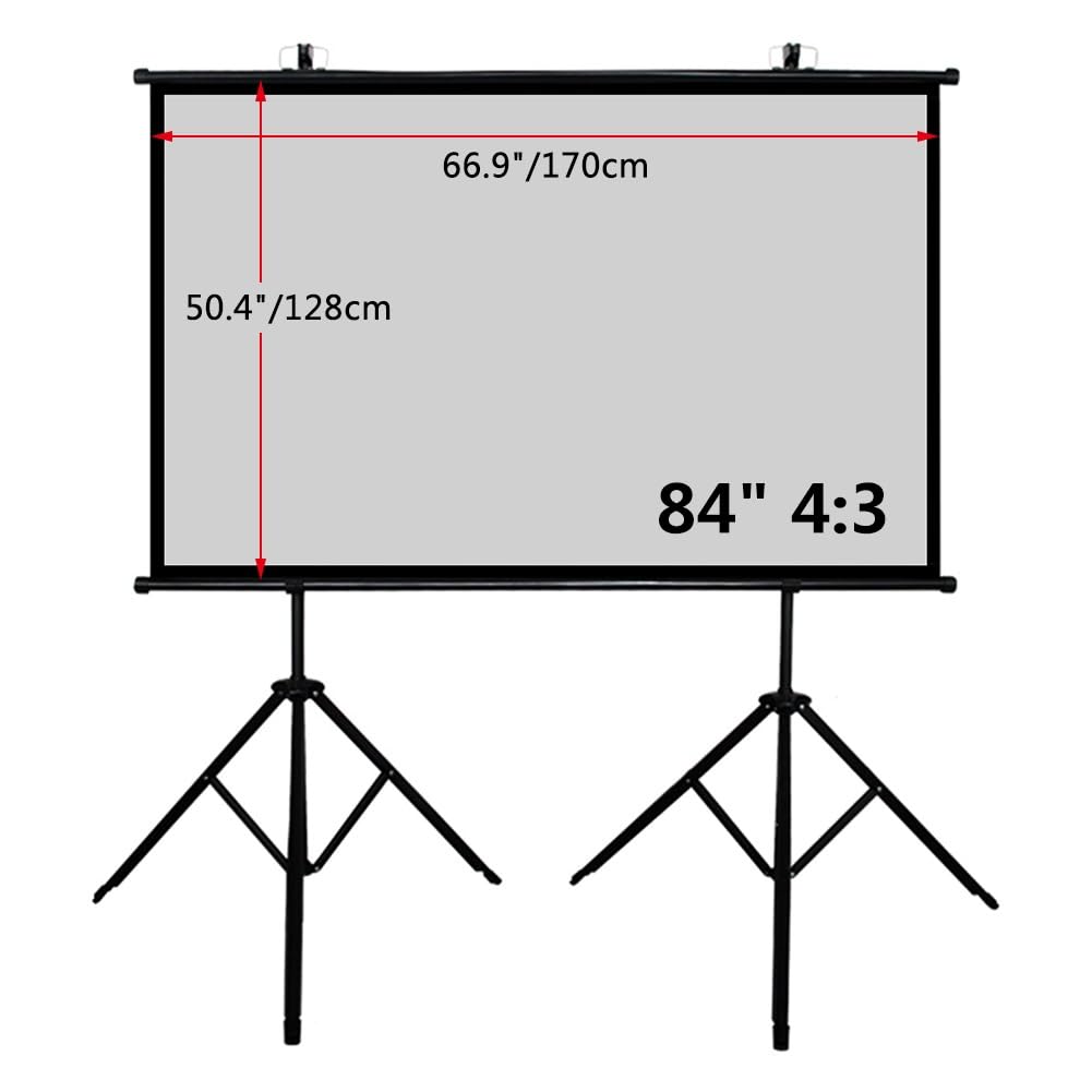 Schermo Cinematografico in PVC da 60/72/84/92pollici per Esterni con Treppiede, Schermo di Proiezione a Parete 4K HD per Campeggio, Home Theater(84"(4:3))