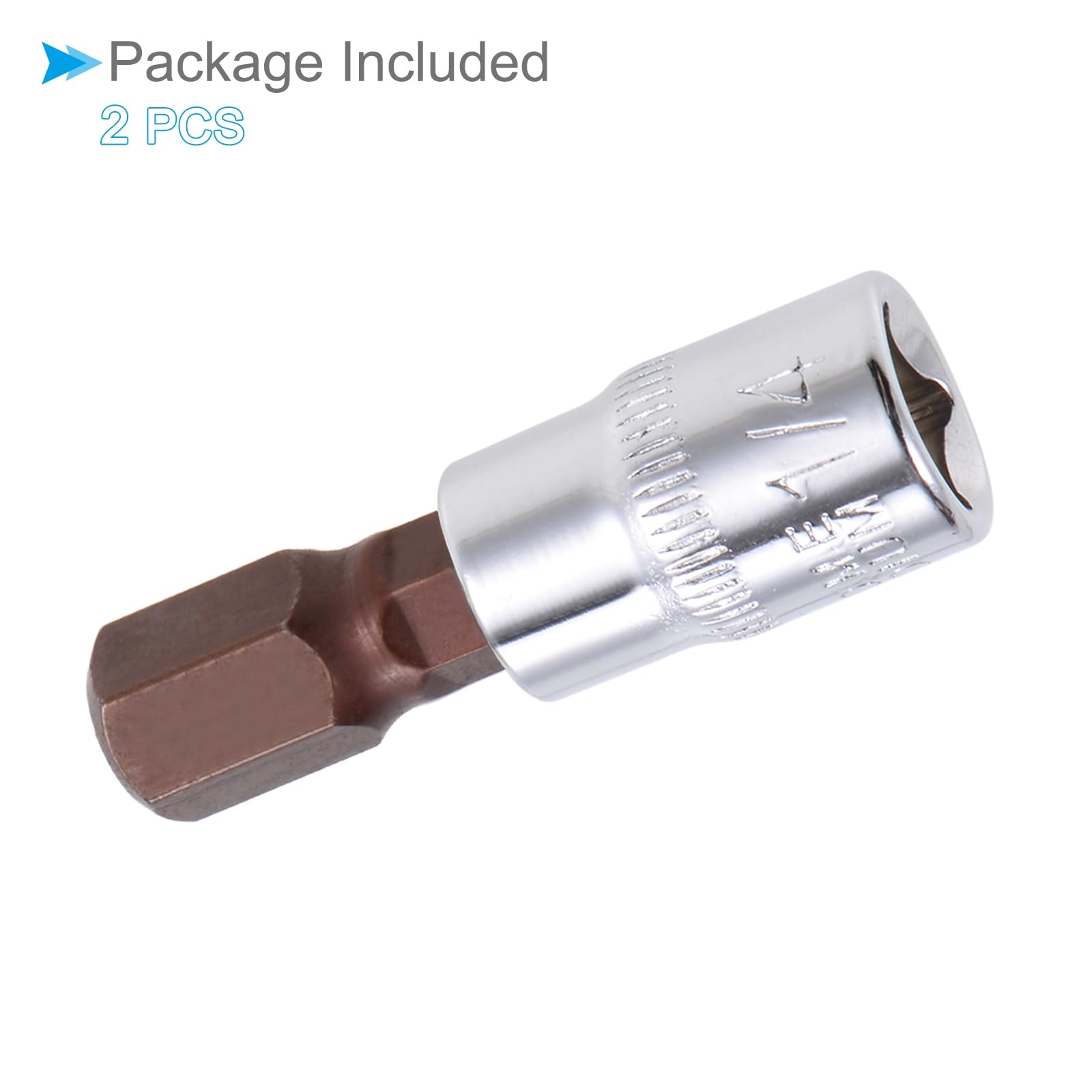 Chiave Esagonale a Bussola, Metrico H8 (8mm) Punta 1/4" Attacco 1,5" Lungo, Acciaio Legato S2 Temprato al Cromo-Vanadio - (Applicazioni: per Applicazioni Fissaggio) 2pz