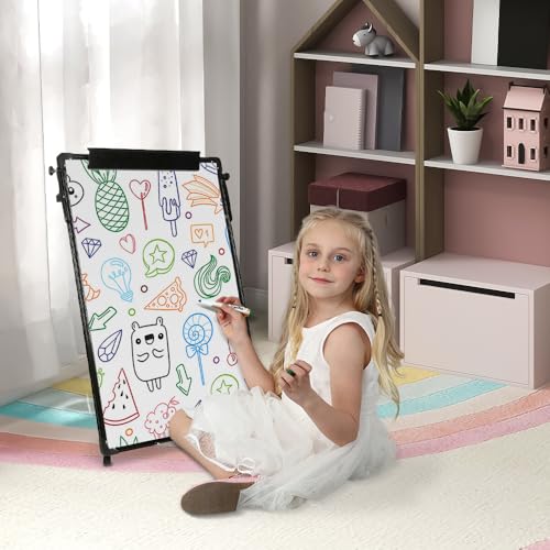 Pizarra blanca borrable sobre pie, tabla magnética de caballete, 60 x 90 cm, altura ajustable con soporte, Whiteboard marco de aluminio, móvil Paperboard plegable de mesa de conferencia (60 x 90 cm) - imagen 9