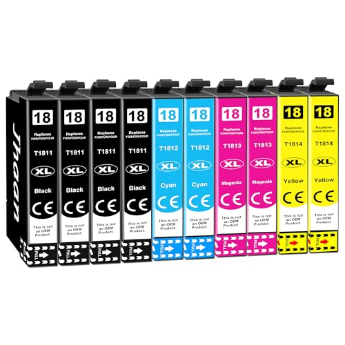 Jhaan 18XL Cartucho de Tinta Compatible para Epson 18XL Multipack para Epson XP 322 Cartuchos para XP-205 XP-215 XP-225 XP-305 XP-315 XP-325 XP-422 XP-405 XP-415 XP-425 XP-102 (10-Pack)