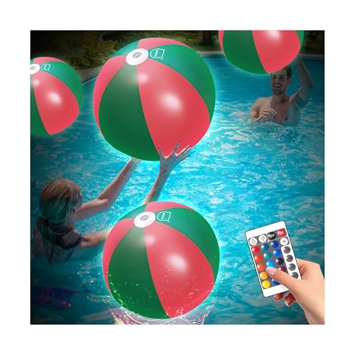 Image of 5 Pack 16 inch Light Up Beach Ball Pool Toys - 16 Lighting and 4 Modes LED Beach Ball with Remote Control,Suitable for Pool Game Summer Pool Party,Outdoor Family Games, Green