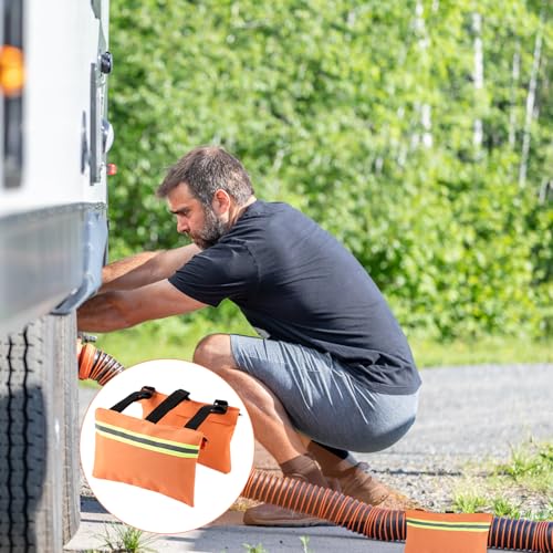Image of RV Sewer Weight Bag, 600D Oxford Cloth Camper Trailers Sewer Support Bag RV Hose Fastening Device with Reflective Strip RV Sewer Weights Hold Down Accessories, Reduce Accidental Spillage (Orange)