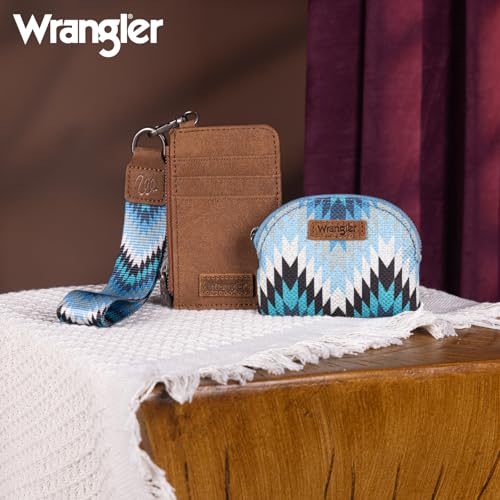 Image of Wrangler Aztec Keychain Wristlet Wallets for Women Western Dual Pouch Wristlet Credit Card Holder Wallet with Zipper Pocket WG2211-W0051JN