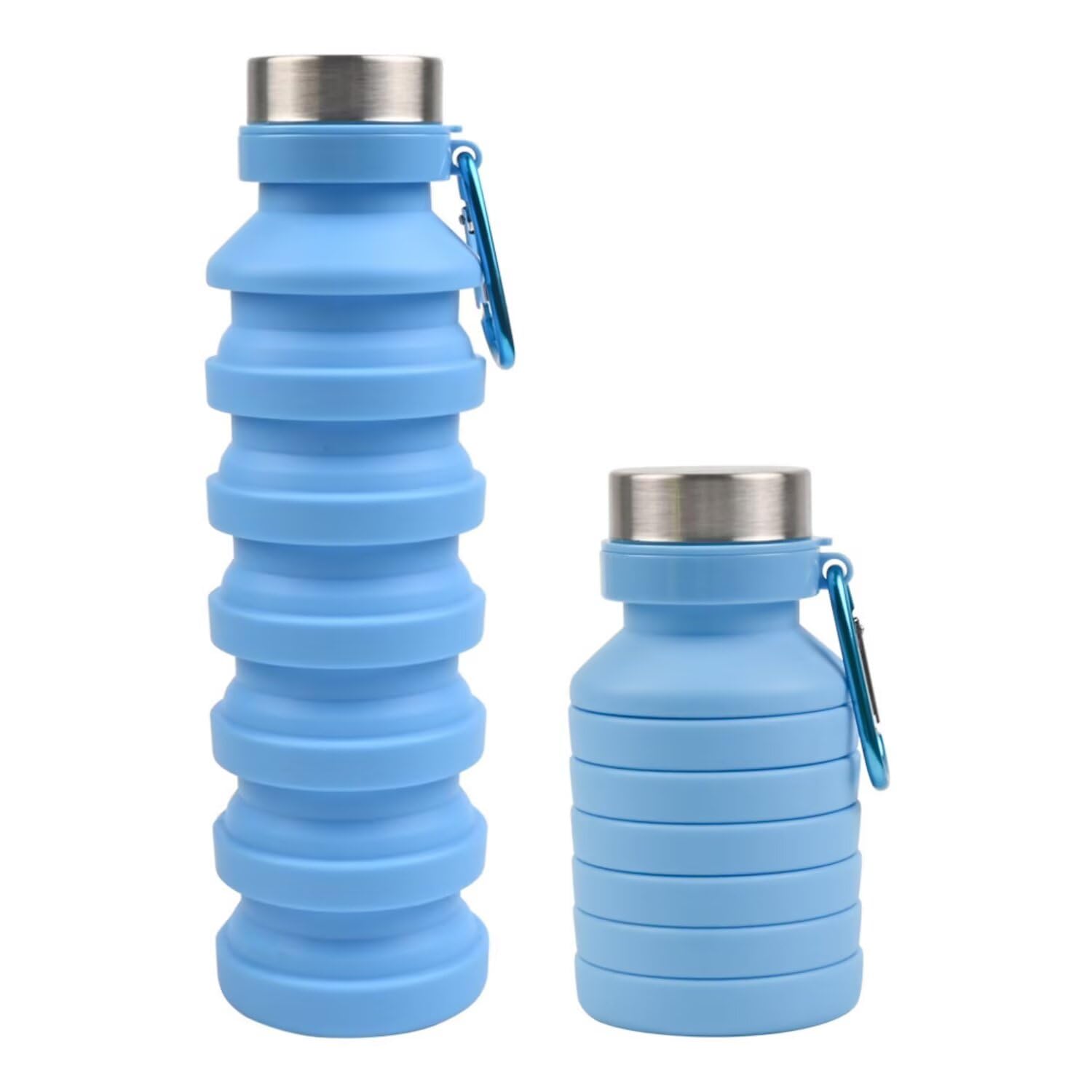ROSSRORE Leak-Proof Foldable Water Bottle, 16 oz Portable Reusable Collapsible Water Bottle, BPA-Free, with Carabiner Clip,Suitable for Gym, Travel, Camping, Hiking, Sports Blue