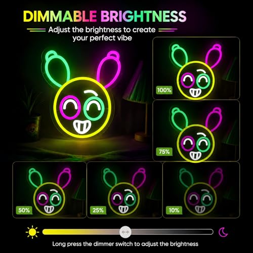 Image of Dandy Balloon Animal Neon Sign Balloon Cartoon Neon Sign for Wall Decor, Retro Toon Horror Game Fan Gifts, Funny Bunny Mascot Night Light for Kids Teens Gaming Room Setup