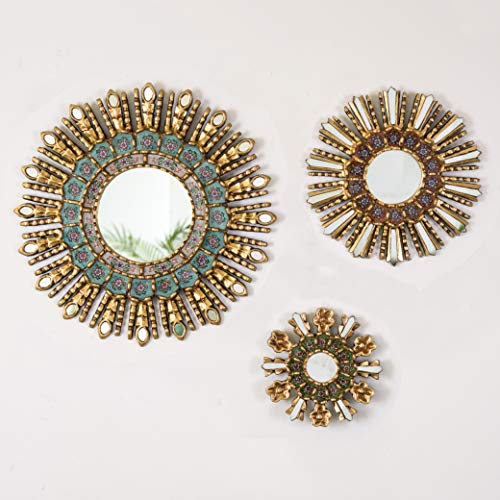 Peruvian Sunburst Mirror Set 3, Round Mirror set Wall Decor 17.7″, 11.8
