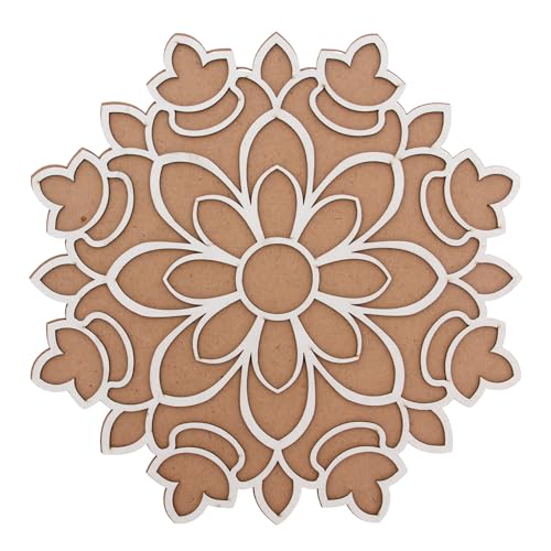 Rangoli Stencils Reusable MDF Wooden Base Diwali Decorations Easy to Fill Rangoli Stencil Tool Indian Mandala DIY Art Template for Home Floor Tile Décor Craft Projects Gift (12 Inch - Design 12)