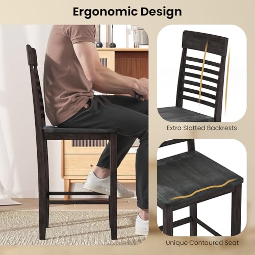 GOFLAME Butaco Set de 2, Sillas de Comedor de 24” con Respaldo Alto y Reposapiés, Sillas de Pub de Madera con Estructura de Madera de Caucho, Gris Oscuro miniatura 4