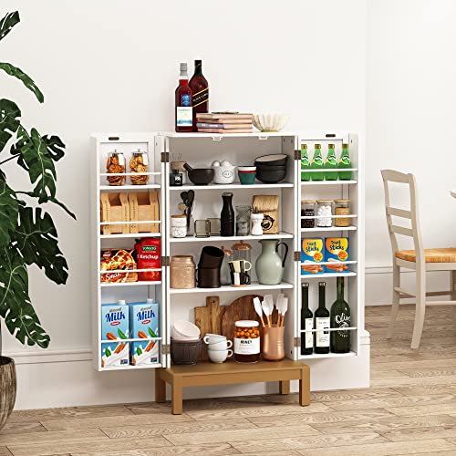 Artpower 45'' Kitchen Pantry Cabinet With Gold Trim, Pantry Cabinets With Doors And Adjustable Shelves, Food Pantry Cabinet For Kitchen, Dining Room And Living Room,Gold Legs,Classic White Cabinet #TOP1