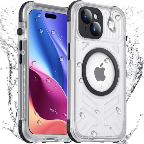 Temdan Magnetic for iPhone 15 Case Waterproof [Built-in Screen & Camera Protector][Full Body Shockproof][IP68 Underwater][Dustproof] Shockproof Phone Case for iPhone 15 6.1-Black