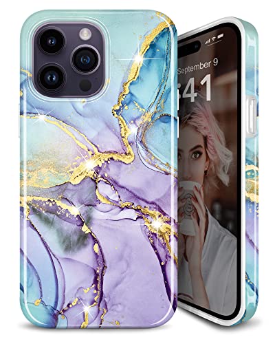 Image of JIAXIUFEN Gold Sparkle Glitter Case Compatible with iPhone 12 mini Marble Design Slim Shockproof TPU Soft Rubber Silicone Cover Phone Case 5.4 inch Purple Blue