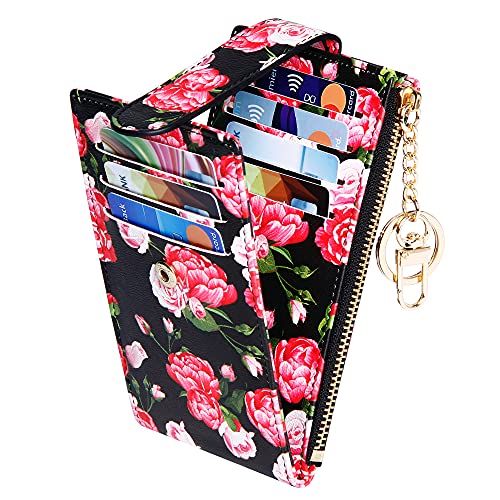 Image of Badiya Slim Women Wallet RFID Blocking Bifold Compact 9 Card Slots Holder Wallets Soft Leather with Zipper Coin Pocket 2 ID Window