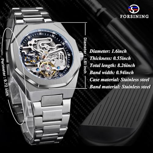 Image of FORSINING Vintage Watch for Men Engraved Automatic Self-Wind Mechanical Big Dial Luminous Moon Phase Golden Hollow Tattoo Pattern Wrist Watches, Mechanical
