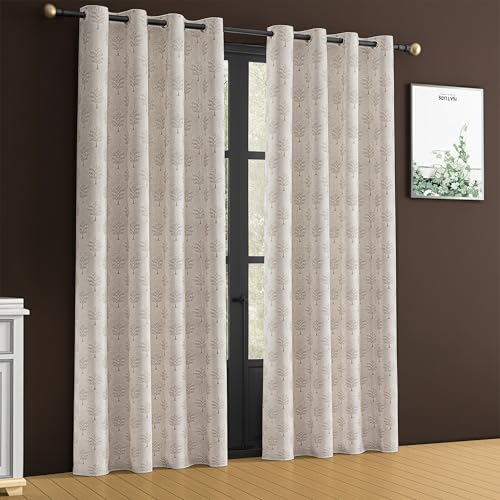 Image of Yellow Weaves 1 Pc Jacquard Tree Eyelet Long Door Curtain - Perfect for Home, Office, Bedroom, Living Room & Balcony - 9 Feet (Brown)