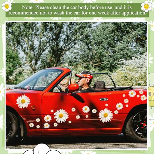 Image of Fuutreo 12 Sheets Daisy Stickers 130 Pcs Flower Car Decals Self Adhesive Vinyl Retro Flower Car Sticker for Bumper Mirror Window Clings Laptop Wall Decoration
