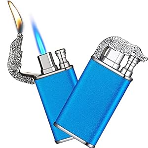 Magie dual-flame krokodil lichtere, krokodil dual fire aansteker, winddichte croc fakkel lichter, coole dubbele jet vlam hervulbare butane lichter for buiten binnen (Color : Matte Blue)