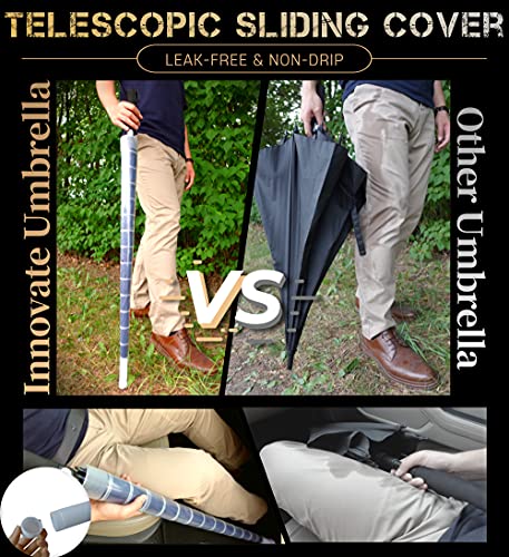 Innovate Golf Umbrella – Telescopic Cover Attachment – Fibreglass Frame – Automatic Open Button – Windproof – Uv Protection With Blackout Shade – Large Canopy – Non-Drip – Quick Drying (Midnight Black) #TOP2