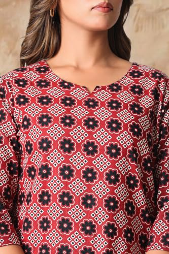 Image of Women's Pure Cotton Printed Night Suit,Top and Relaxed Pajama Set, Stylish Sleepwear, Casual Wear