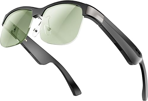 Lentes inteligentes, lentes de sol Bluetooth de luz azul para mujeres y hombres, lentes fotocrómicas, micrófono abierto y altavoces, Té verde