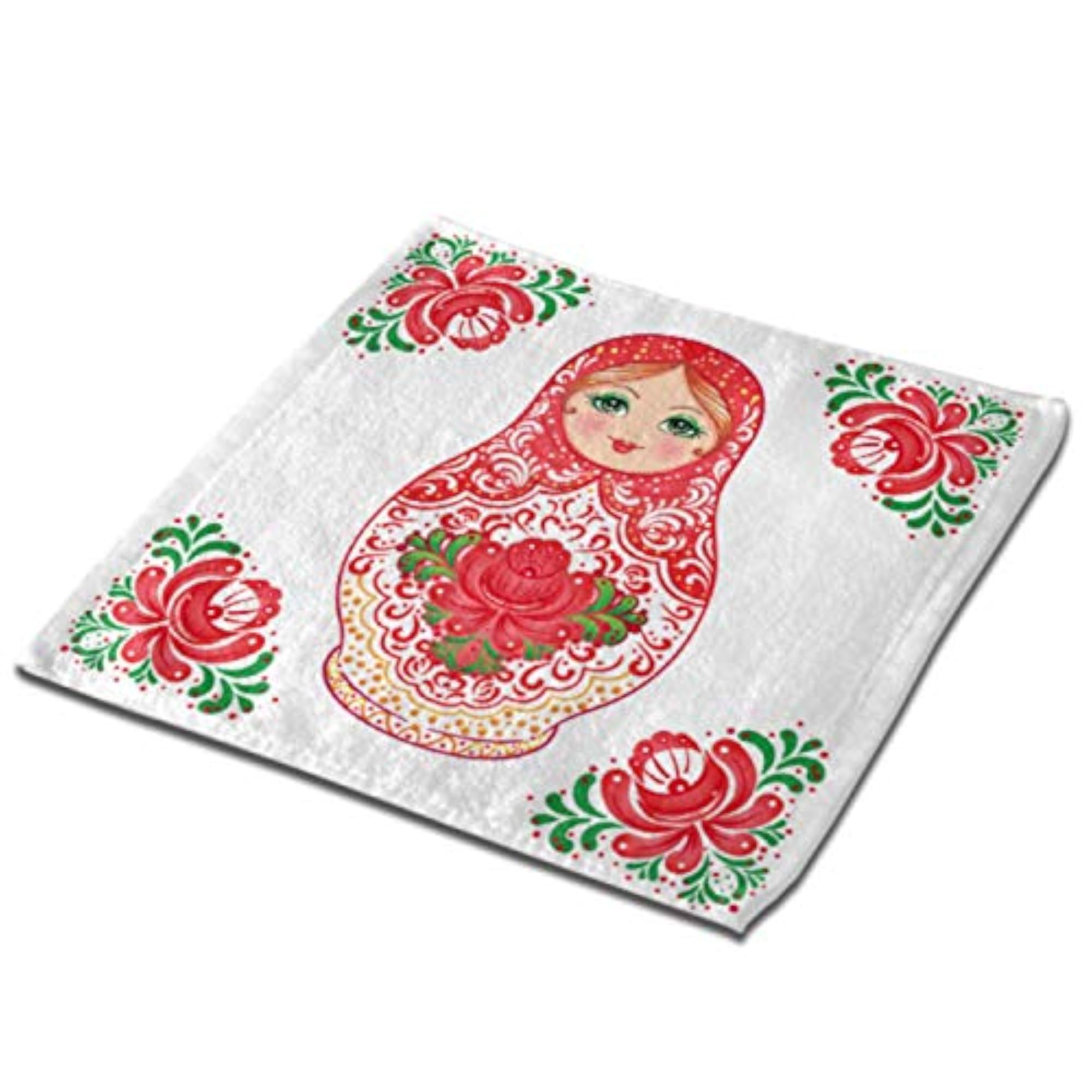 Red Cute Smile Cartoon Nesting Doll Soft Washcloths Set