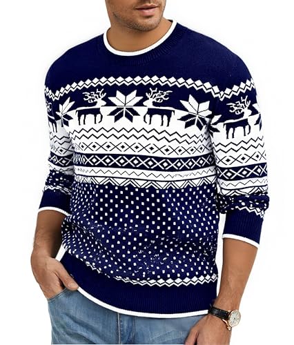 Jahetuul Weihnachten Pullover Herren Rentier Schneeflocke Warmer...