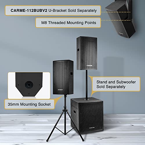 Image of Sound Town CARME Series 12 inch 2-Way Powered Professional PA DJ Speaker, Black with Onboard DSP, Birch Plywood for Installations, Live Sound, Karaoke, Bar, Church