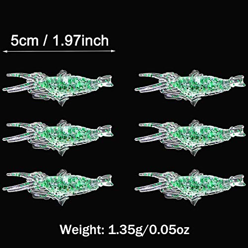 Soft Shrimp Lure Baits, 20Pcs Artificial Shrimp Baits Glow Fishing Lures 5Cm Silicone Prawn Shrimps Kit For Bass Crappie Walleye Trout Saltwater Freshwater Fishing #TOP2