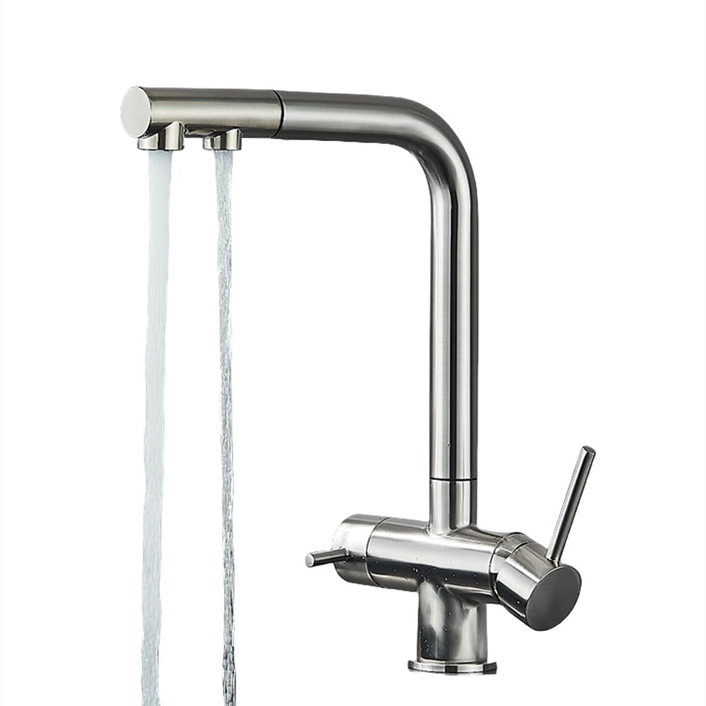Robinet d'eau potable double en laiton brossé pour évier haut de gamme