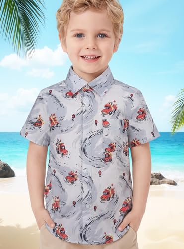 Image of Boys Hawaiian Button Down Shirt, Pure Combed Cotton Short Sleeve Size 3-15Y