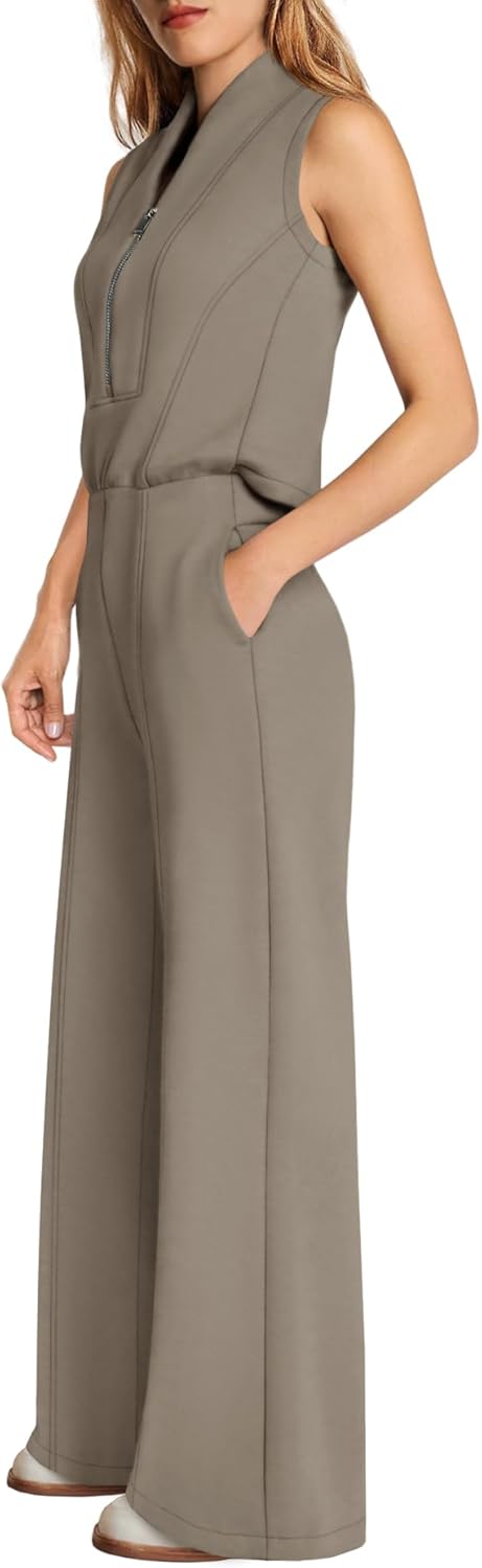 Yanekop Womens Wide Leg Jumpsuits Sleeveless One Piece Jumpsuits Dressy Airport Travel Outfit Summer Jumpsuit