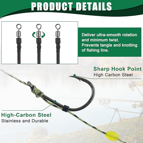 Kit de Anzuelos para Pesca de Carpa FUSIGO HBZH-8340-KIT, Juego de 24 Anzuelos Curvos de Acero al Carbono con Hilo Trenzado y Accesorios miniatura 6