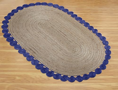 Tapis à tissage plat ovale en jute bleu de qualité supérieure pour escalier - 6