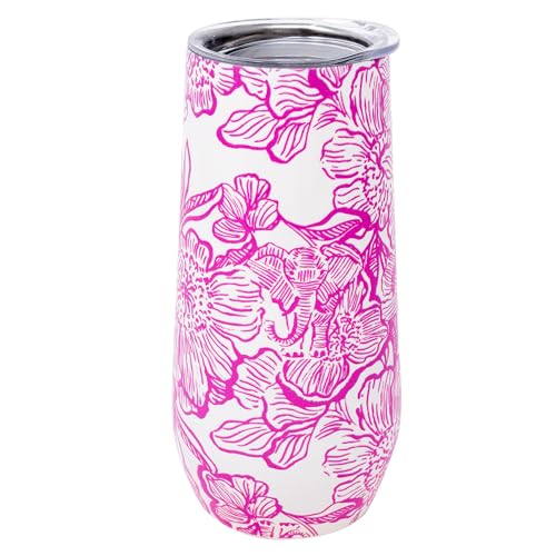 Lilly Pulitzer 10 oz Champagne Flute Tumbler, Unforgettable Pink